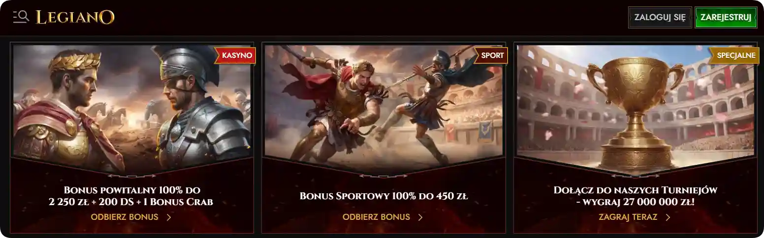 Legiano Casino sekcja bonusów i aktywnych promocji
