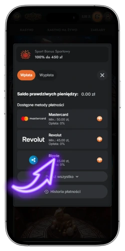 Formularz wpłaty depozytu na koncie bukmachera