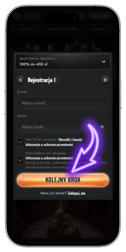 Formularz rejestracyjny z polem na adres e-mail i hasło