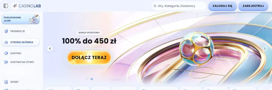 CasinoLab – bonus sportowy 100% do 450 zł z kolorową piłką w futurystycznym designie