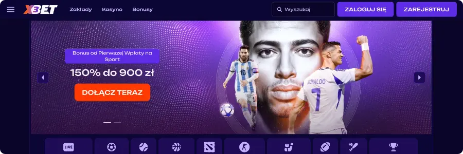 X3Bet – bonus 150% do 900 zł od pierwszej wpłaty + Messi i Ronaldo na banerze