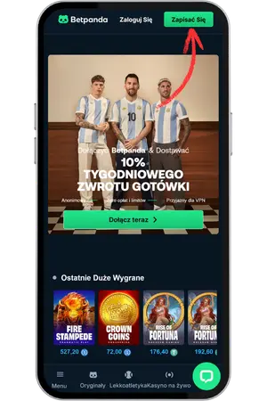 BetPanda Kliknij przycisk rejestracji