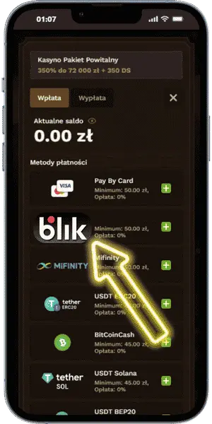 Casino online wplata Blik Wybierz zakładkę Wpłata