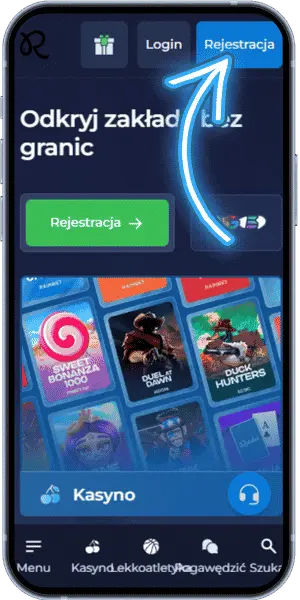 Rainbet Kliknij przycisk Rejestracja